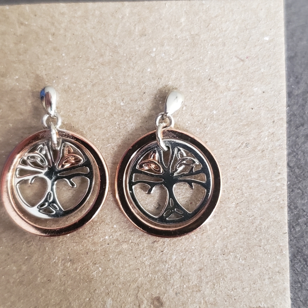 House Of Lor Silver & Irish Rose Gold Tree Of Life Earrings - Picture 8 of 11